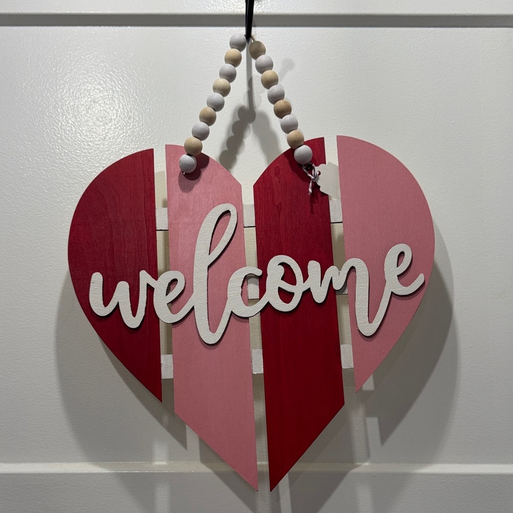 Handmade Pink and Red Heart Welcome Sign